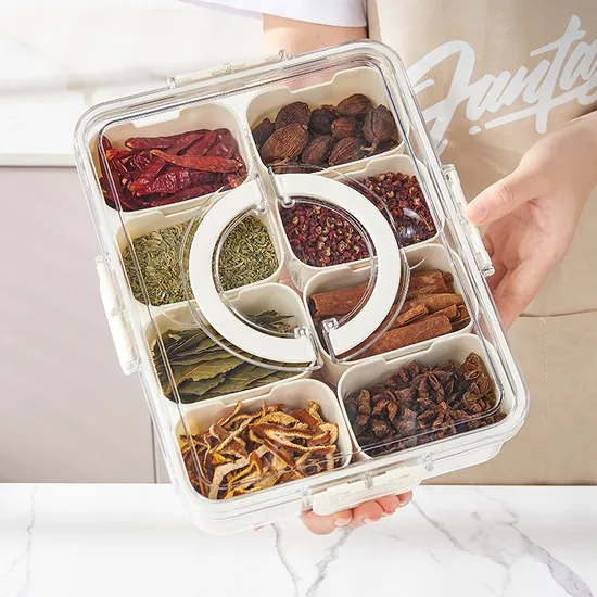 8 Compartment Snackle Box Divided Serving Tray with Lid and Handle