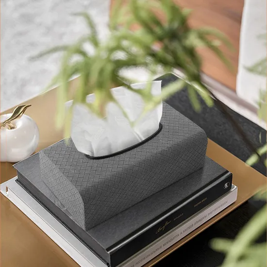Rectangle Gray Leather Tissue Box
