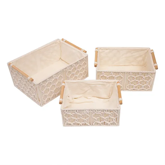 3PCS Handmade Woven Decorative Counter Top Toilet Tank Shelf Cabinet Organizer Boho Decor Storage Macrame Basket