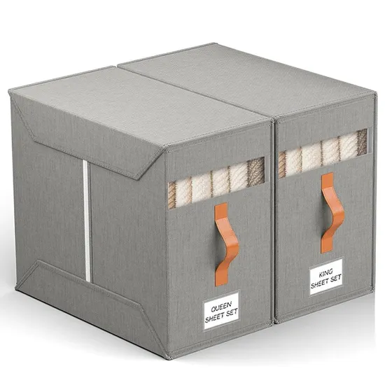 2PCS Bed Sheet Storage Box Foldable Linen Closet Organizer with Handle