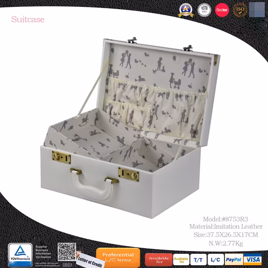 2023 New Design Fashion Cute White Lady′ S Leather Antique Travelling Suitcase