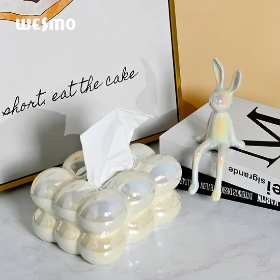 Ins Home Decoration Living Room Cloud Design White Porcelain Napkin Tissue Holder Creative Light Luxury Ceramic Tissue Box