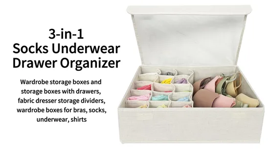Foldable Storage Box for Underwear with Divider and Clear Lid 