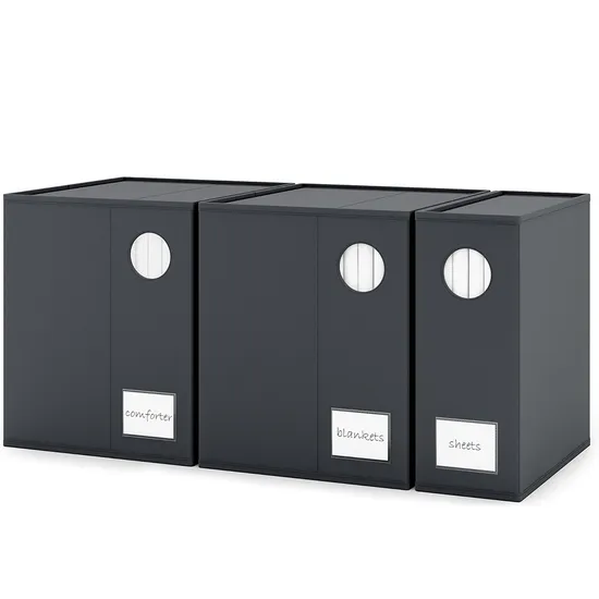 3PCS Linen Closet Organizer Expandable Bed Sheet Storage with Window & Tags 