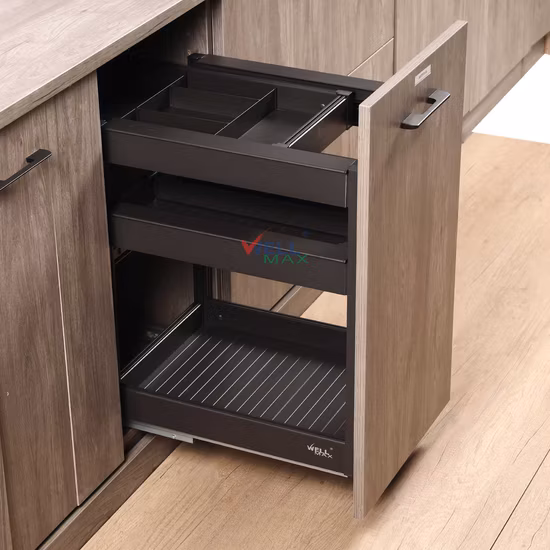 Wellmax Kitchen Drawer Side Mounted Hanging Aluminum Gray Brown Powder Coated Multi Functional Drawer Side Basket