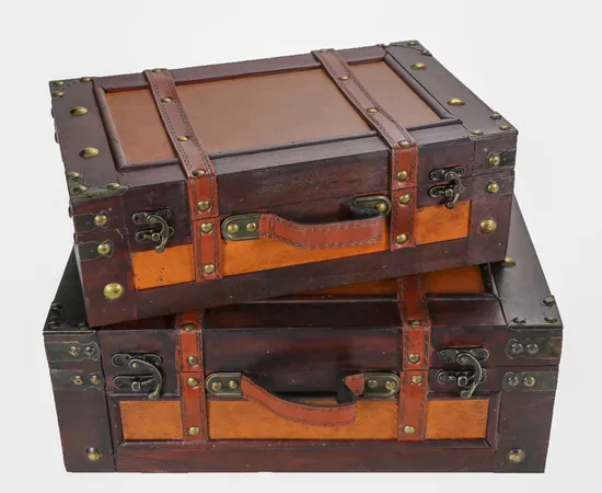 Leather Wooden Vintage Suitcase Set/2 Chic & Durable Hamper Chest with Retro White Globe Map Decor Wooden Storage Container Study Books Collectibles Box 