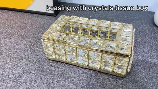European Metal Paper Box with Drill Box Luxury Hollow Crystal Glass Tissue Box for Table Decoration 